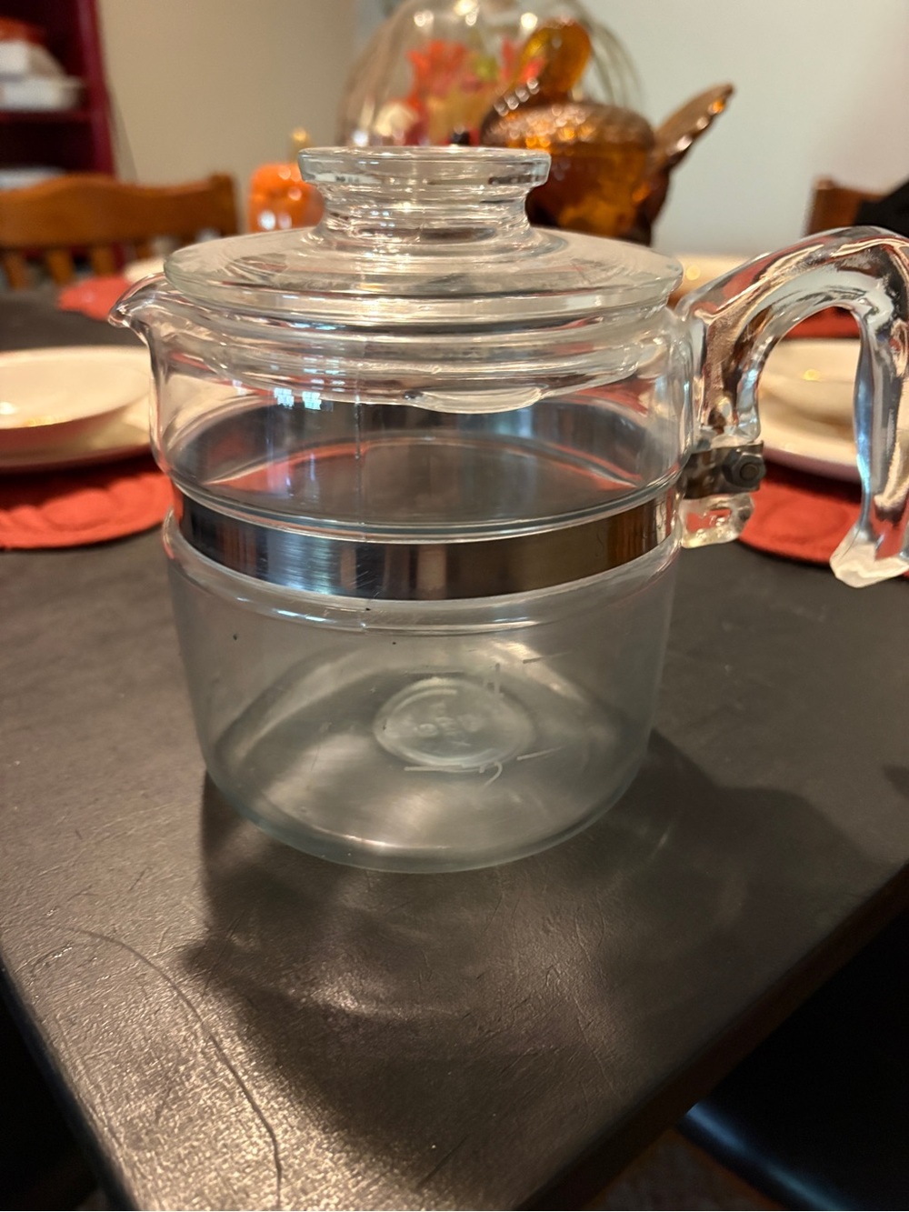 Pyrex Clear Glass Percolator with Silver Band